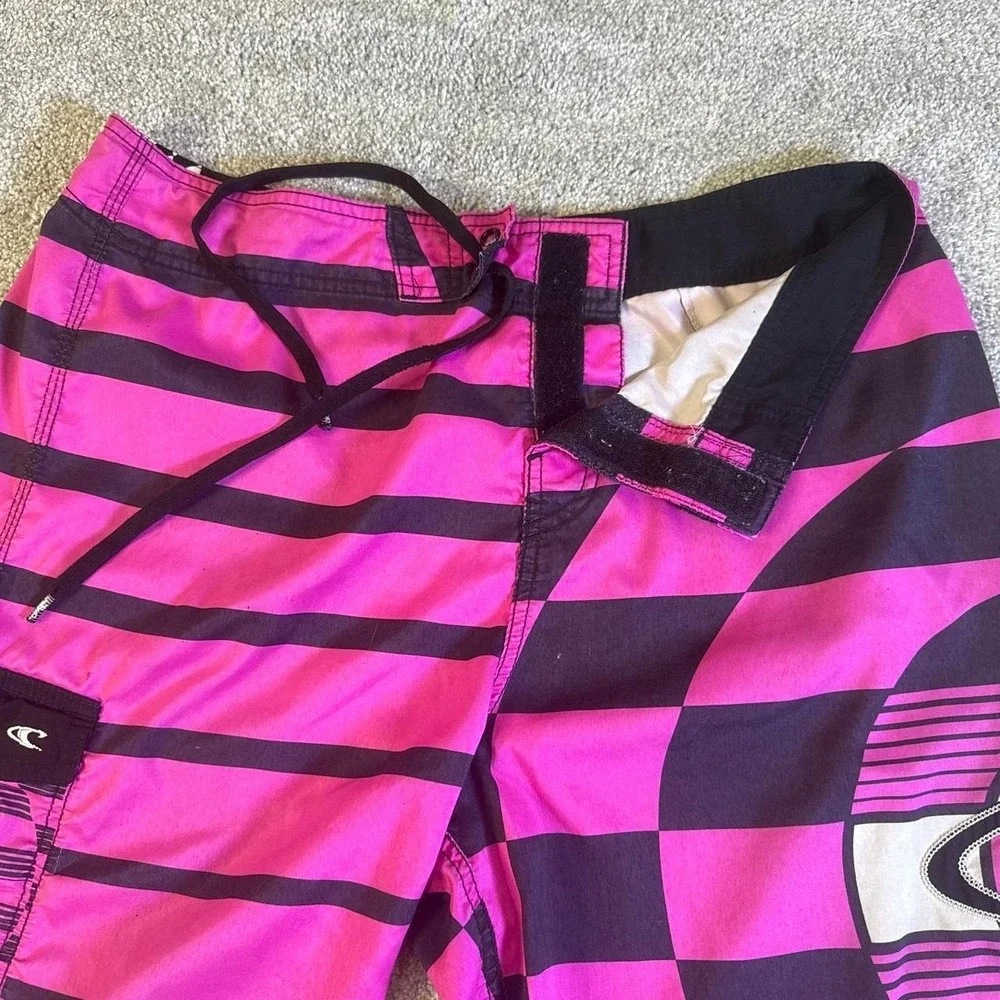 Rare O'Neill Board Shorts Pink Black Striped Surf Beachwear Swim Shorts